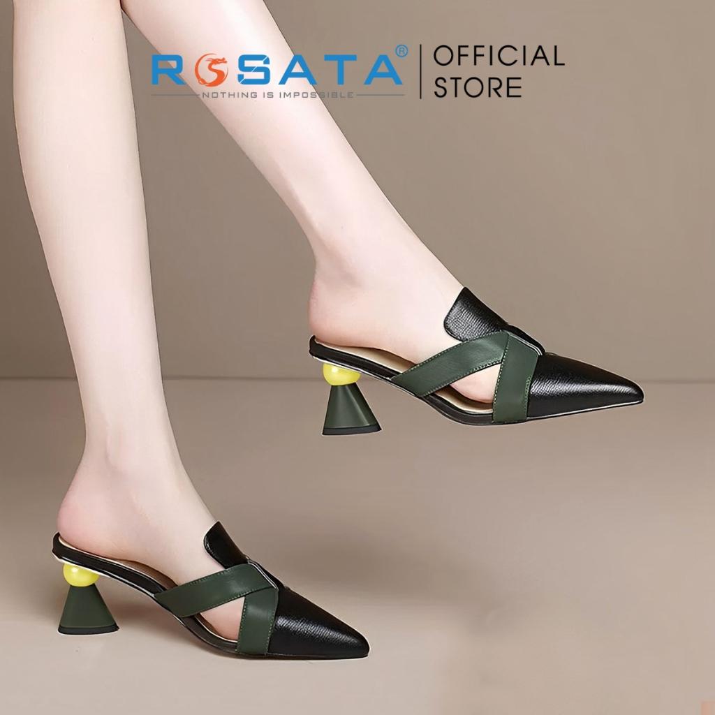 Dép sandal cao gót nữ ROSATA RO495 xỏ chân mũi nhọn gót cao 5cm xuất xứ Việt Nam - TRẮNG