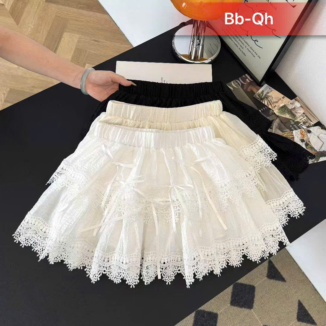 Chân váy tầng ren cho bé gái màu trắng đen phối đồ hiphop năng động size 10-60kg mẫu mới (kèm chip)