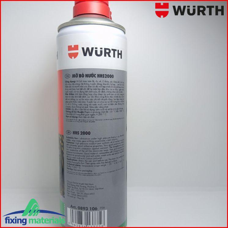 Mỡ bò nước dạng xịt bôi trơn chịu nhiệt WURTH HHS 2000 / 500ml (SX tại Thụy Sỹ)