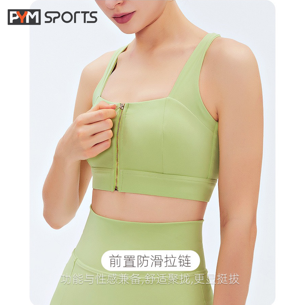 Áo bra tập gym - yoga PYMSPORT - BR038 cao cấp, kéo khóa, 2 dây, đệm mút chống sốc nâng ngực