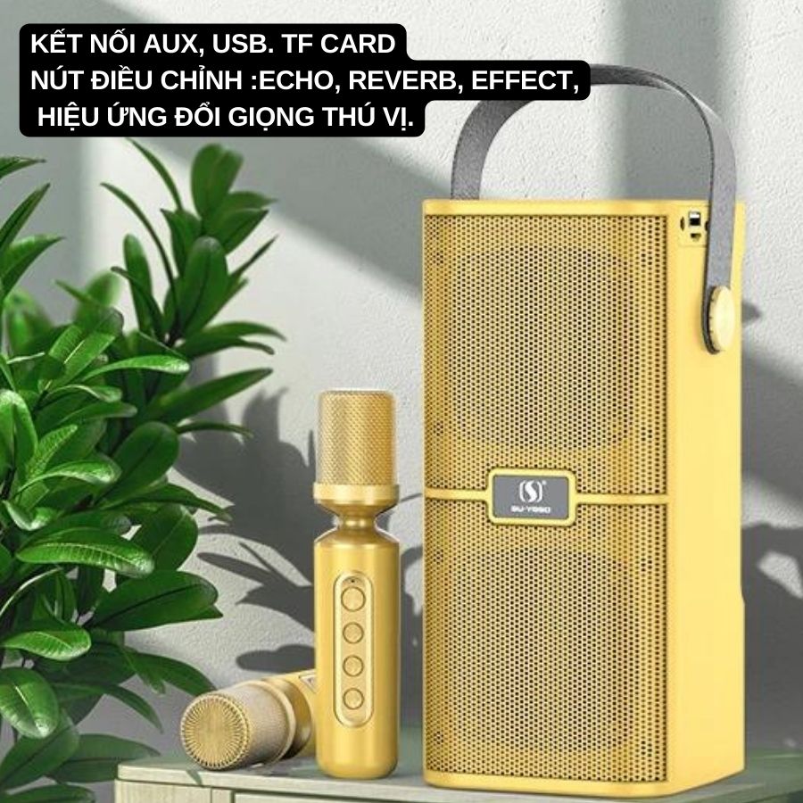 Loa Bluetooth Karaoke Su-Yosd YS218 - Loa xách tay mini YS-218 chất liệu nhựa ABS cao cấp, công suất 35W kèm 2 micro không dây đổi tone giọng thú vị - Hàng nhập khẩu