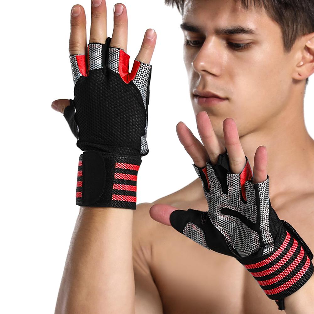 Găng Tay Thể Thao Thoáng Khí Chống Trượt Băng Nửa Ngón Tay Với Dây Đeo