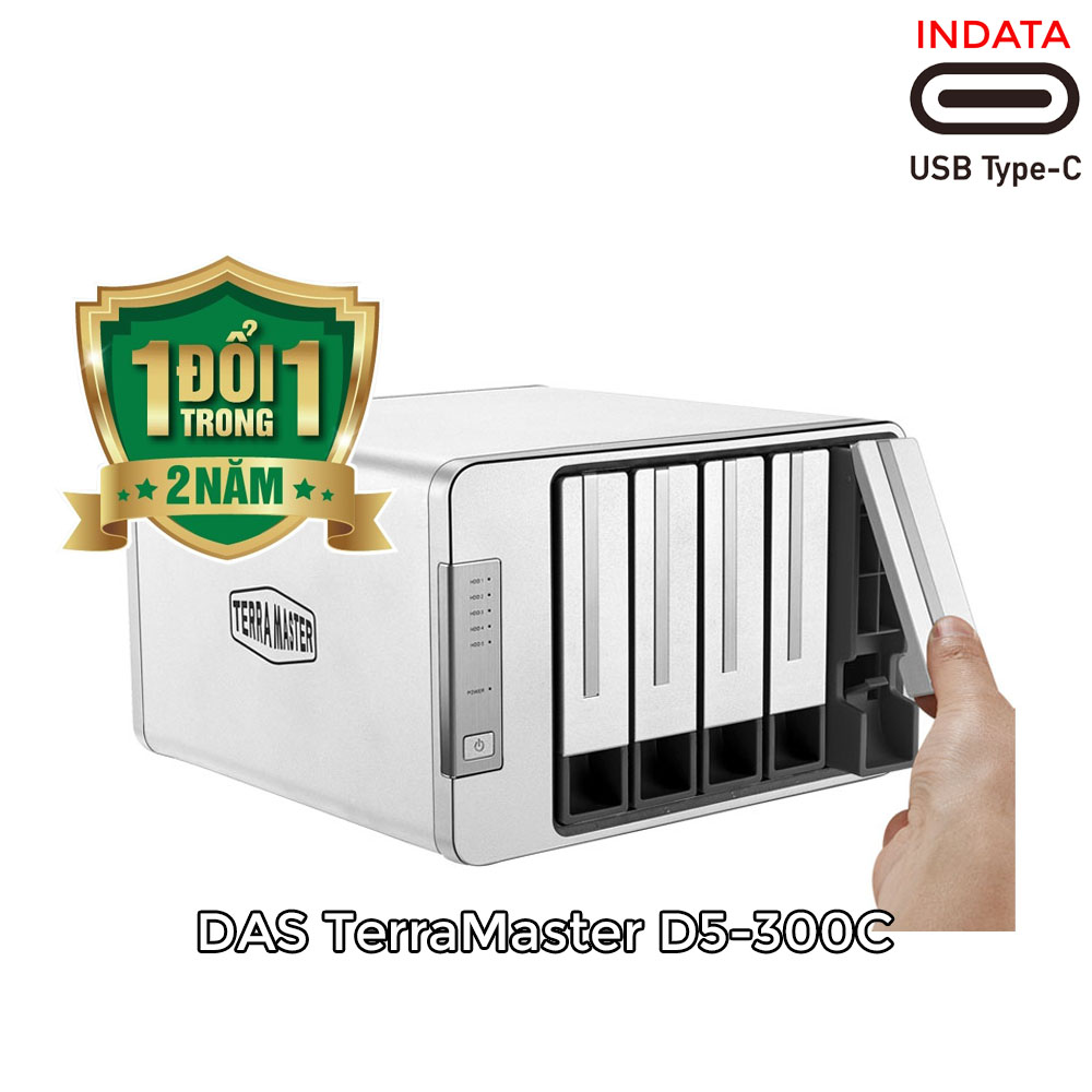 Bộ lưu trữ dữ liệu DAS TerraMaster D5-300C RAID 2+3, USB Type-C, 5 khay ổ cứng RAID 0,1,JBOD,Single, tốc độ 410MB/s - Hàng chính hãng