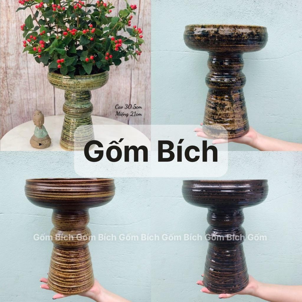 Bình Hoa Lọ Hoa Dáng Mặt Hồ Men Mộc Mẫu Mới Men Mới Gốm Sứ Bát Tràng - Gốm Bích