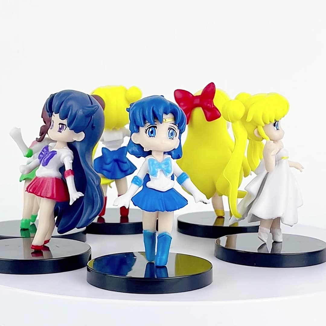 Bộ 6 mô hình Thủy Thủ Mặt Trăng Sailor Moon cao 7 cm trang trí bàn làm việc
