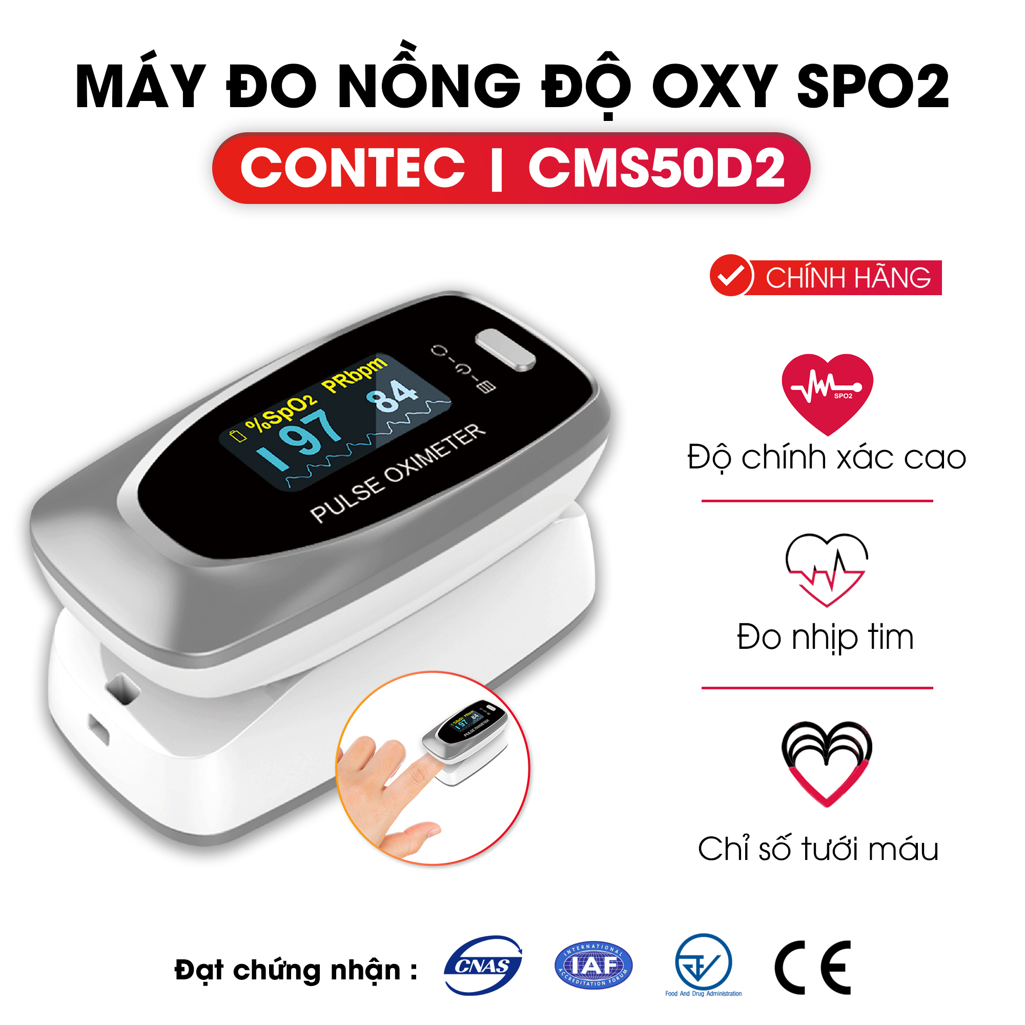 Máy Đo Nồng Độ Oxy Trong Máu SPO2 Contec CMS50D2 - Hàng chính hãng