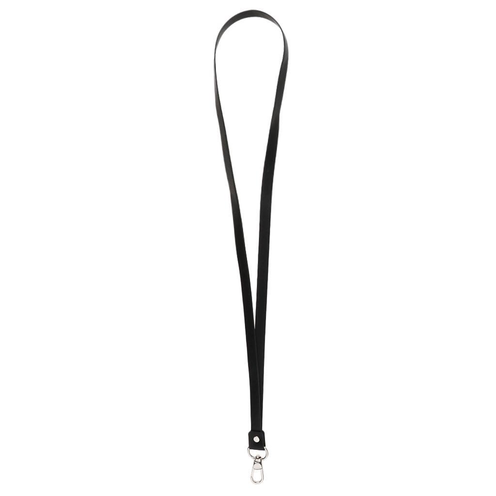 PU Leather Neck Strap Lanyard Metal Clips for ID Cards Badges Black