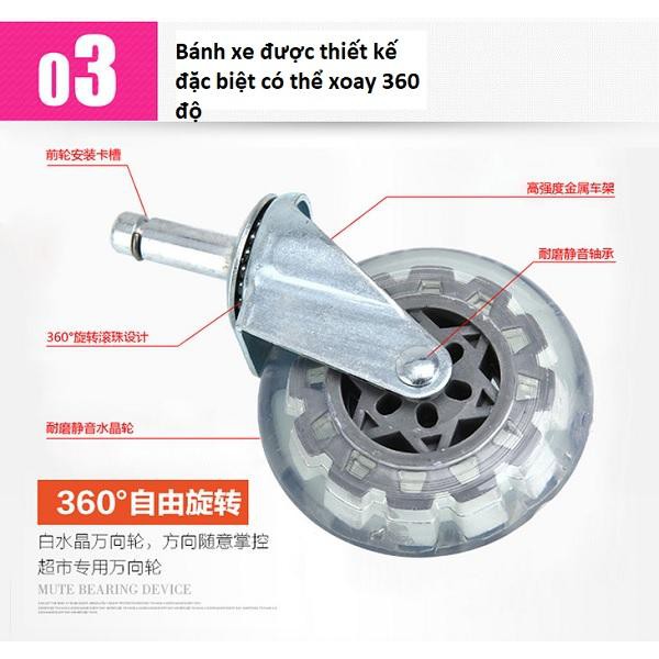 Xe kéo đi chợ, xe đi siêu thị 8 bánh cao cấp Hando 801 (màu sắc bánh sau và tay nắm màu ngẫu nhiên)