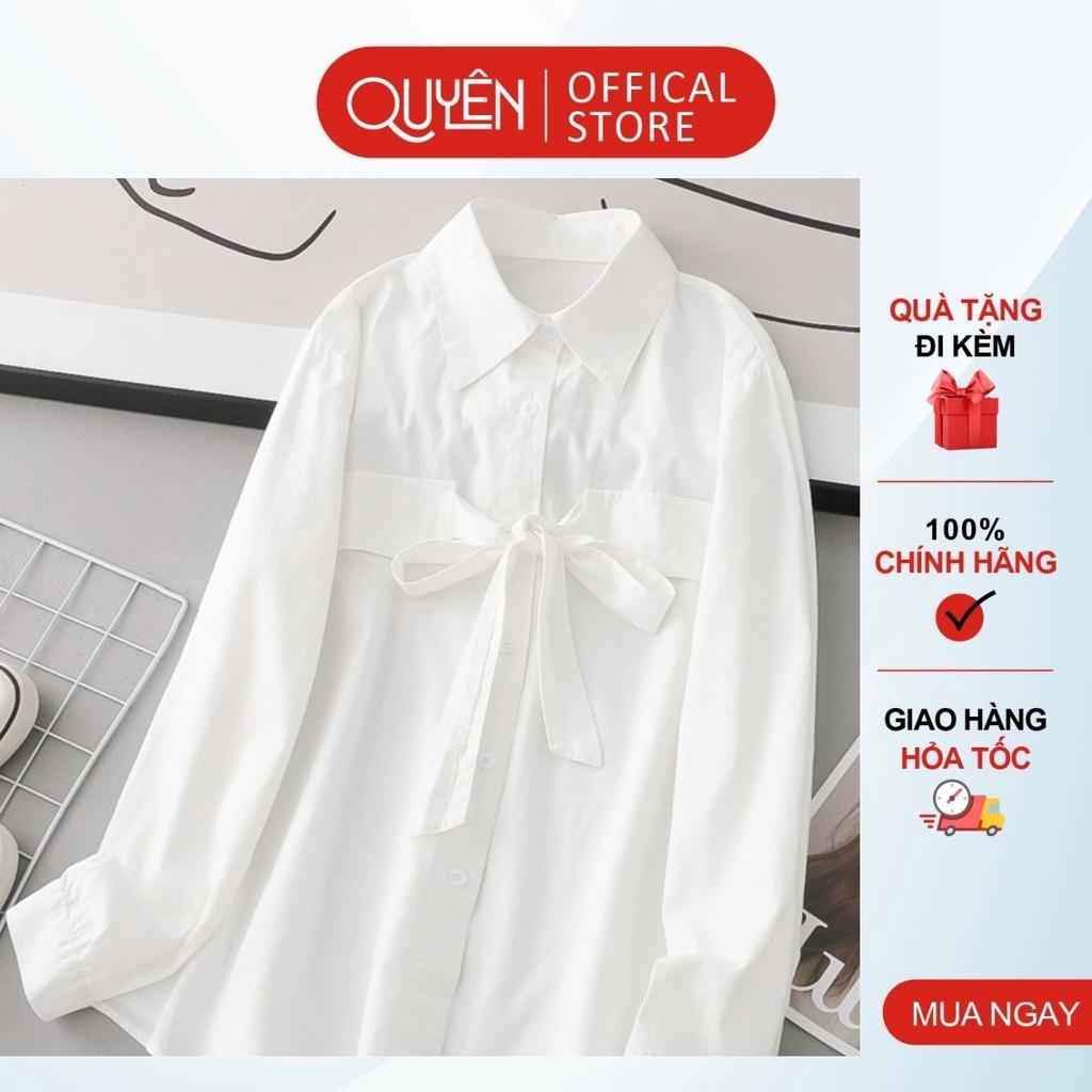 Áo sơ mi công sở nữ trắng thắt nơ ngực Quyên Fasion kiểu hàn quốc AA545