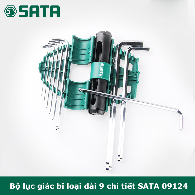 Bộ lục giác bi loại dài 9 chi tiết 2, 2.5, 3, 4, 5, 6, 7, 8, 10mm SATA 09-124 ( 09124 )