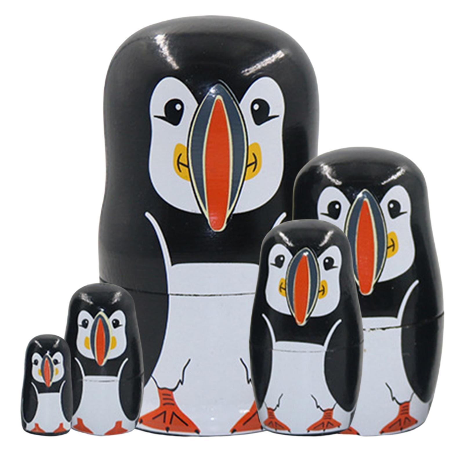 Cute Penguin Russian Nesting Dolls Matryoshka Stacking Toy 5 Pieces Colorful