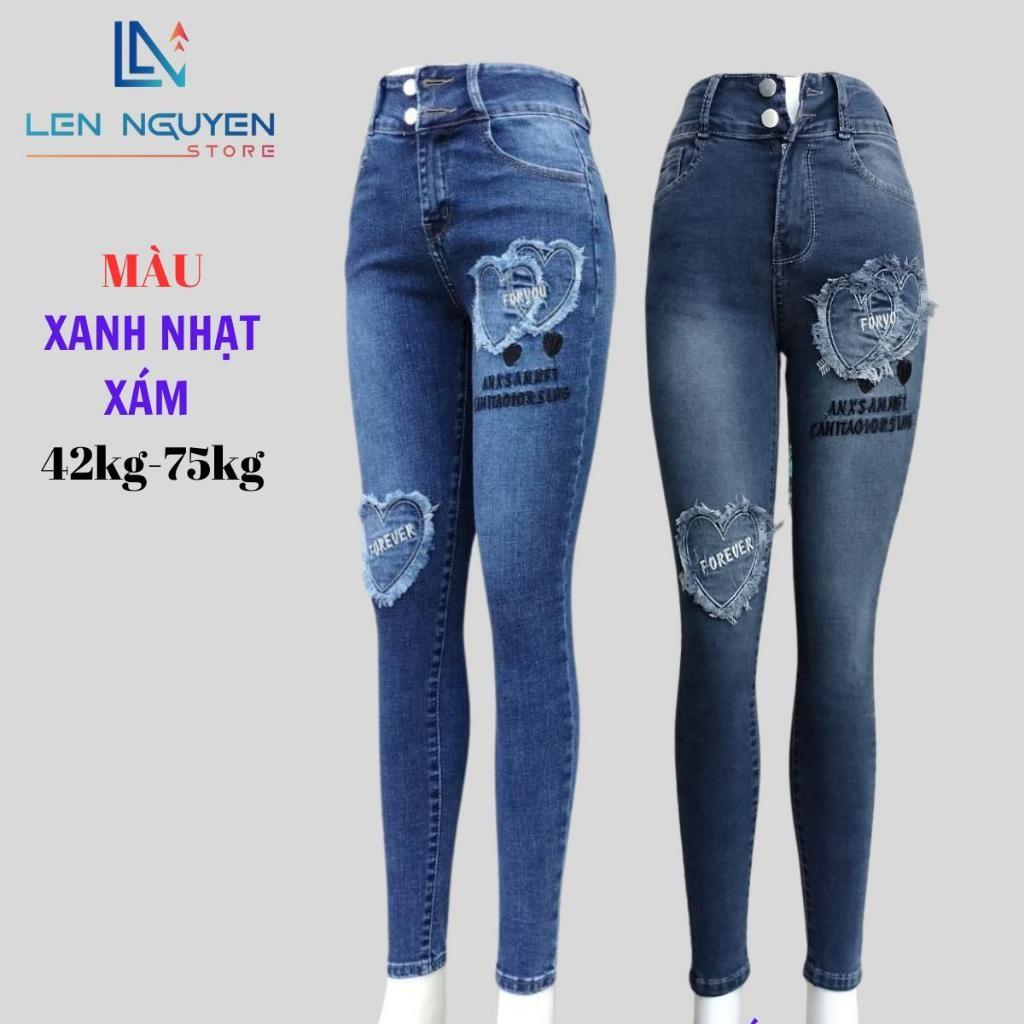 D38_Quần jean nữ, dài, lưng cao, quần bò nữ dáng ôm, quần rin nữ có big size, cho 42kg đến 75kg,LEN NGUYEN STORE - Xanh Nhạt