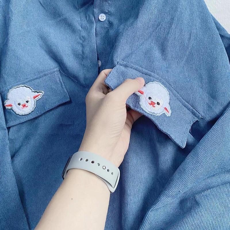 Áo sơ mi nhung tăm thêu Cừu unisex