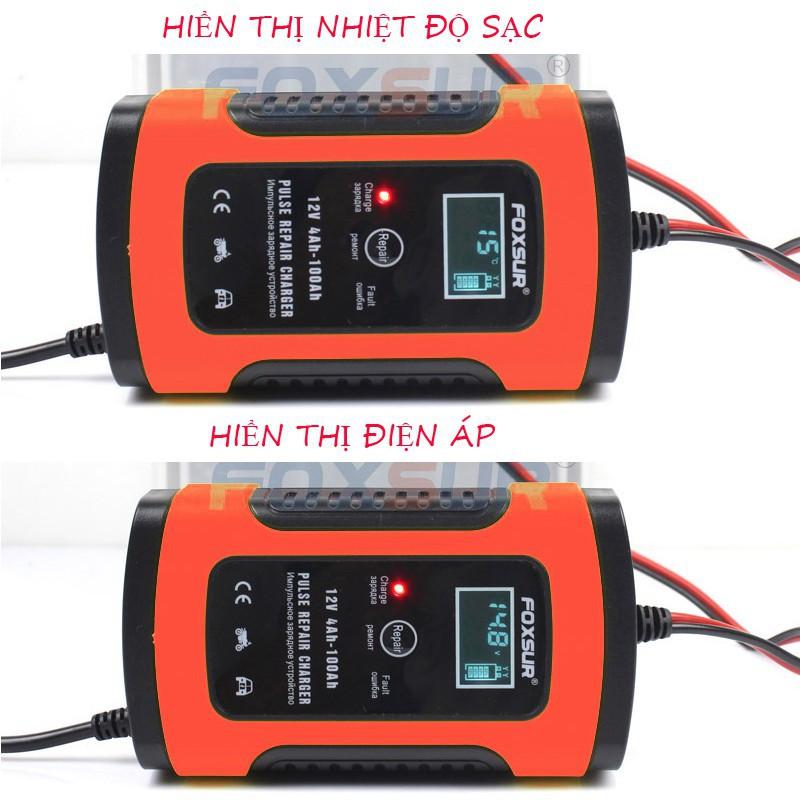 Bộ sạc bình ắc quy 12v 5A FOXSUR kèm phục hồi bình tự ngắt khi sạc đầy