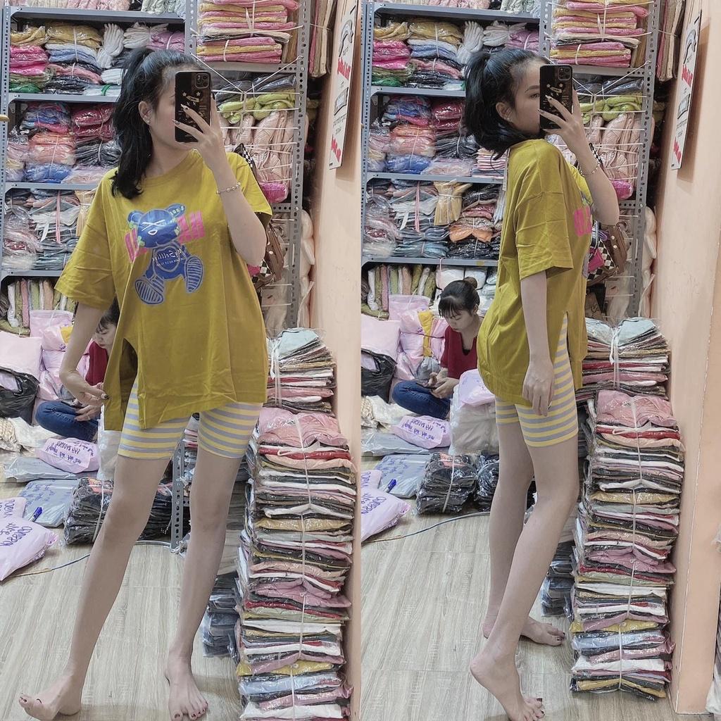 Đồ bộ nữ bigsize ESHOP đồ bộ mặc nhà áo xẻ tà một bên quần lửng ngố thun gân đẹp dễ thương đi chơi ngủ cute DB40