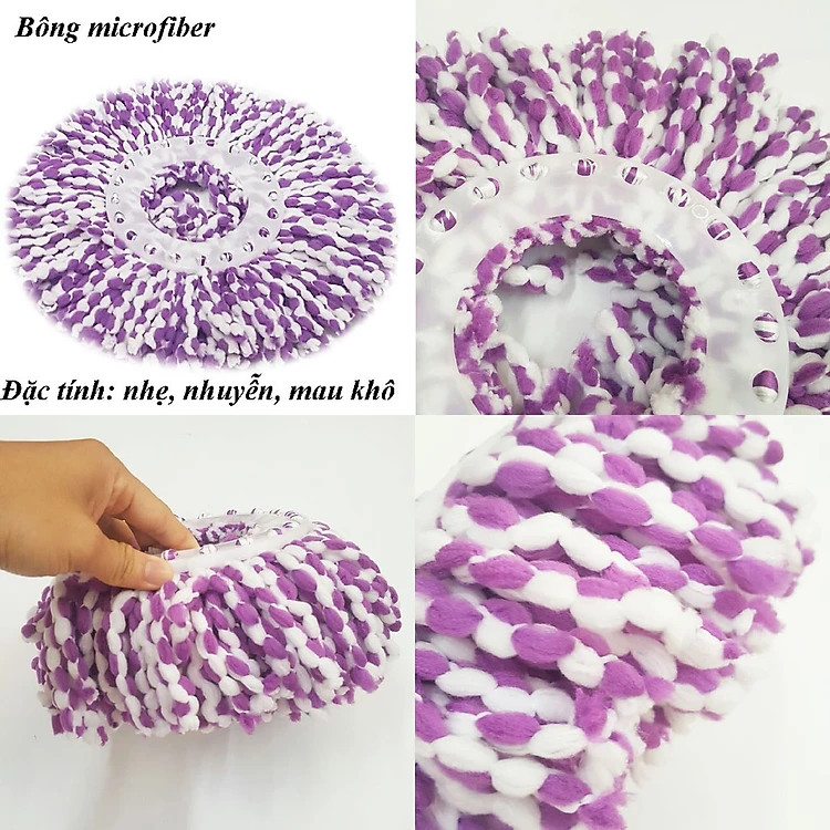 Bông Lau Nhà 360 Độ Sợi Microfiber Thấm Hút Nhanh, Màu Ngẫu Nhiên - Hàng chính hãng