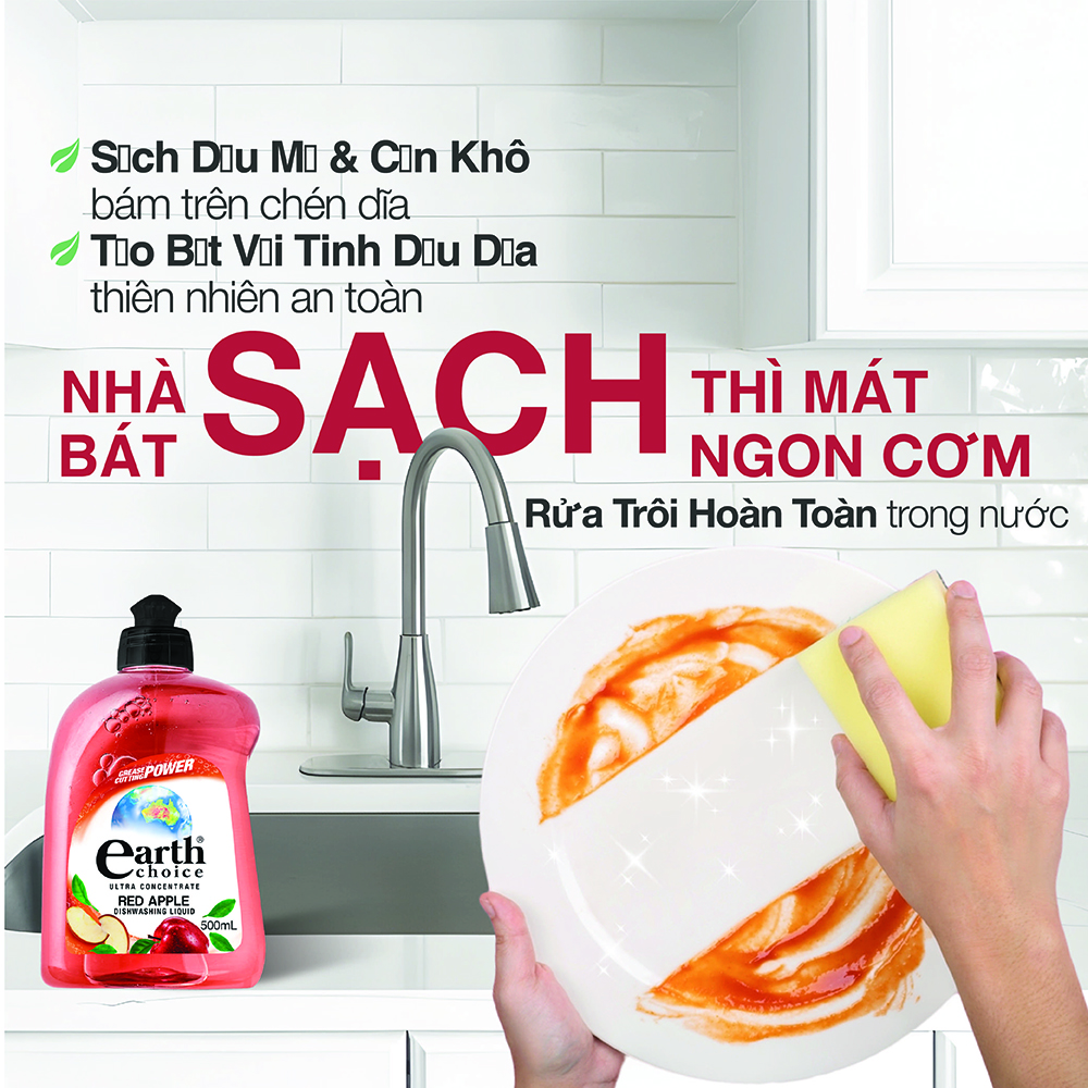 Nước rửa chén đậm đặc Earth Choice hương táo 500ml