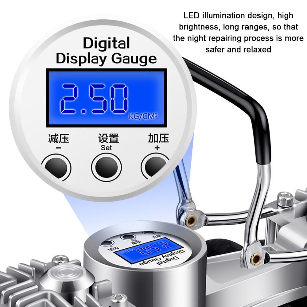 Double Cylinder High Pressure Car Air Pump Electric Auto Tyre Inflator Pump Digital Display Air-compressor Pressure Preset Function