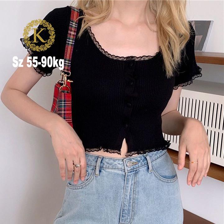 Áo croptop nữ tay ngắn bigsize 55-90kg kimfashion, Croptop bigsize phối ren phong cách Hàn Quốc AT08-D