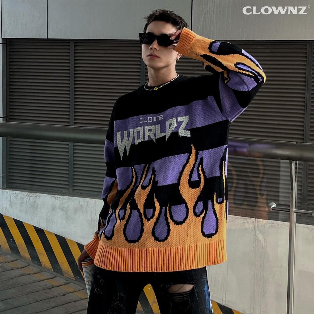 Áo len sweater WorldZ Star Knit form rộng, dáng raglan chất len dệt cotton, màu tím cam