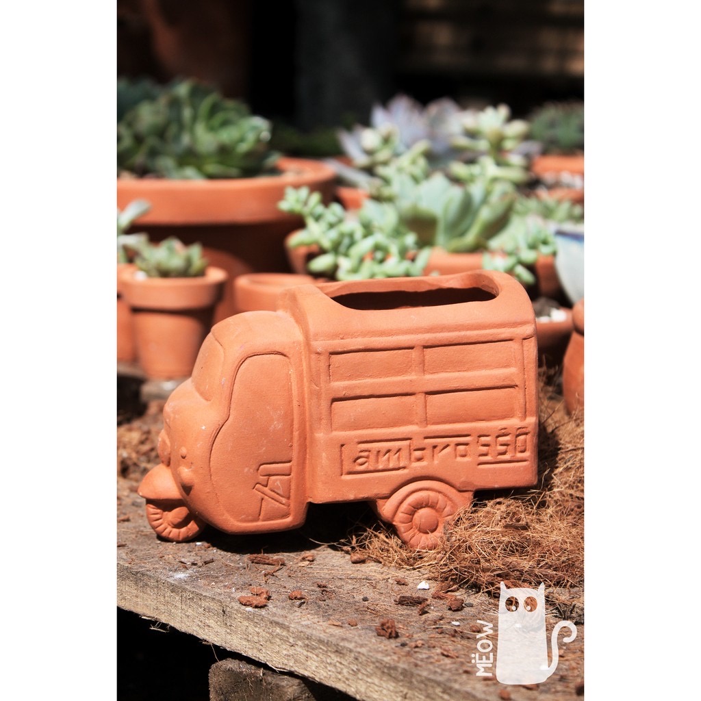 Chậu đất nung xe lam trồng sen đá, xương rồng, cây cảnh