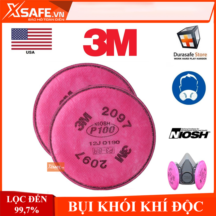 Phin lọc 3M 2097 (1 cặp) lọc hơi khói hàn bụi siêu vi - dùng cho mặt nạ phòng độc 3M 6200 3M 7502 3M 6800