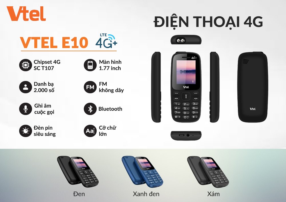 Điện thoại di động Vtel E10 4G – Hàng Chính Hãng