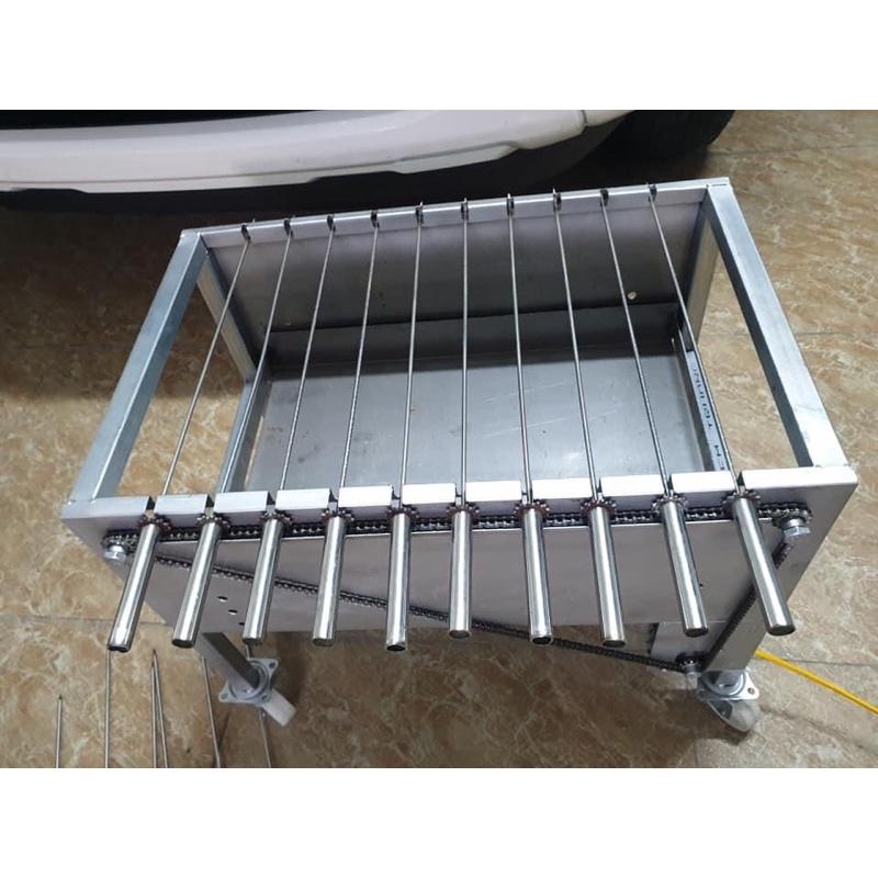 Máy nướng thịt, chả, lò quay gà vịt mini bếp nướng than hoa mô tơ tự động chuẩn/ tặng kèm xiên inox không rỉ