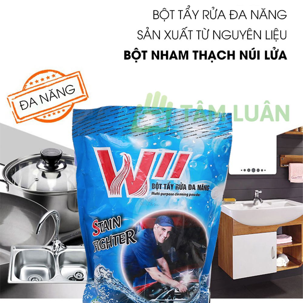 Bột tẩy rửa đa năng Wii sản xuất từ đá NHAM THẠCH NÚI LỬA, DẦU DỪA, DẦU CỌ không hại da tay TÂM LUÂN Chổi lau tẩm dầu- HÀNG CHÍNH HÃNG