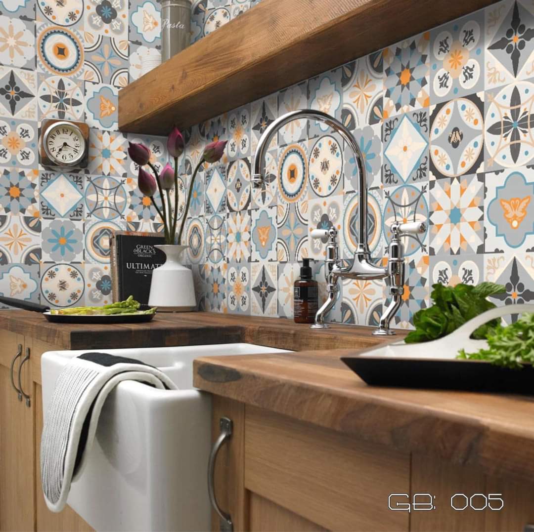 Decal gạch bông dán bếp, dán nhà tắm, dán trang trí không thấm nước, có keo mặt sau, hình ảnh in sắc nét
