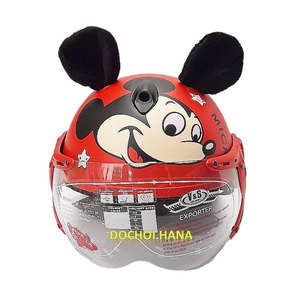 Nón Bảo Hiểm Cho Bé 3-7 Tuổi - HÀNG TỐT - An toàn cho bé, có kính, kiểu dáng đẹp, mẫu Mickey..