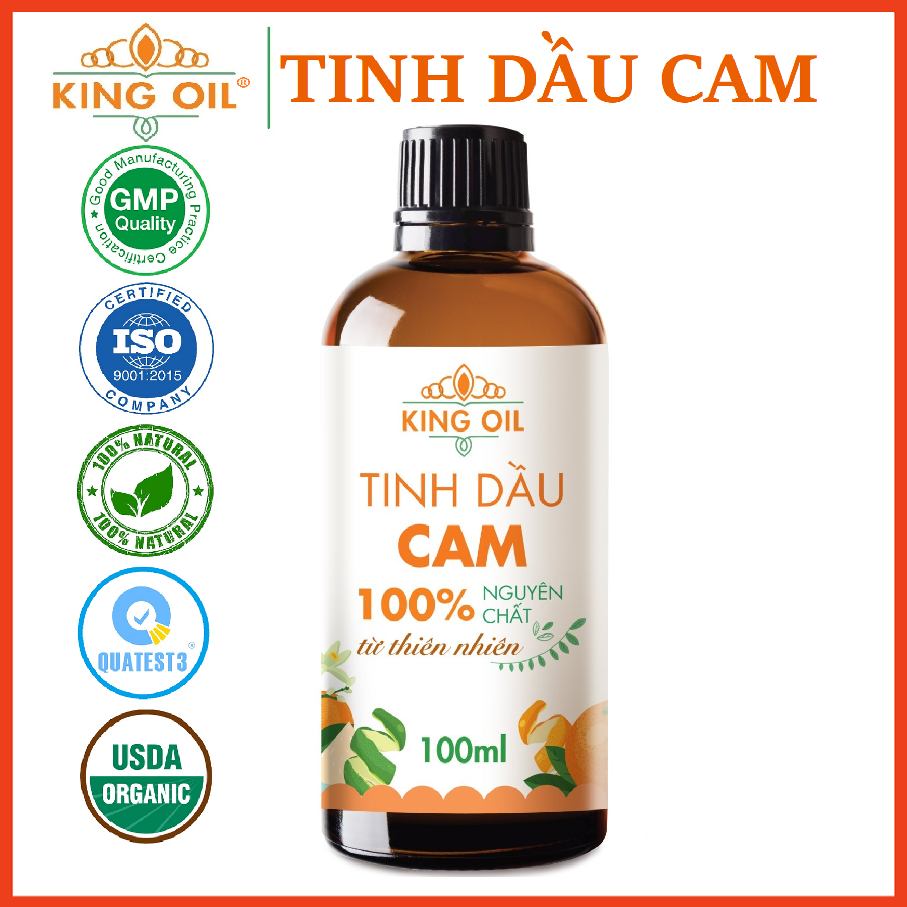 Tinh dầu Vỏ Cam ngọt nguyên chất 100% từ thiên nhiên, thơm phòng, xông phòng, đuổi muỗi, khử mùi - KingOil