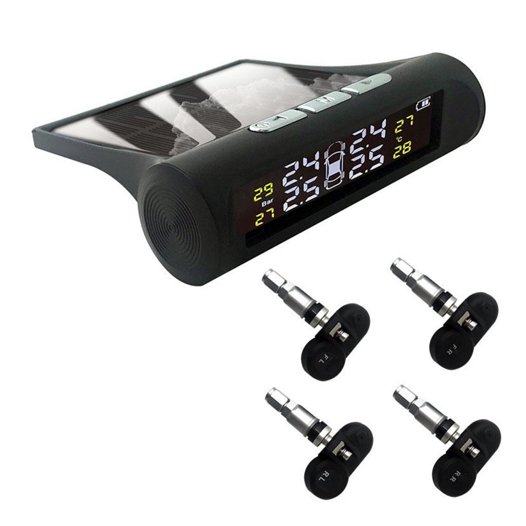 Solar Tyre Tire Pressure Monitoring System Gauge + 4 Internal Sensor