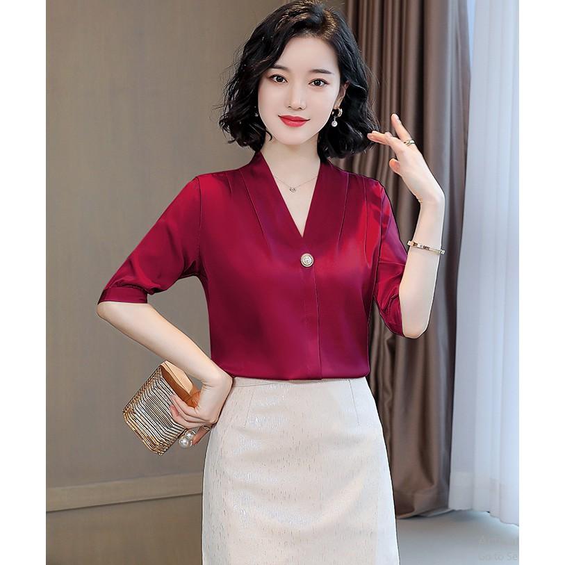 Áo sơ mi nữ tay lỡ áo sơ mi công sở chất vải lụa ngọc trai đẹp mềm rất mượt không nhăn TA120