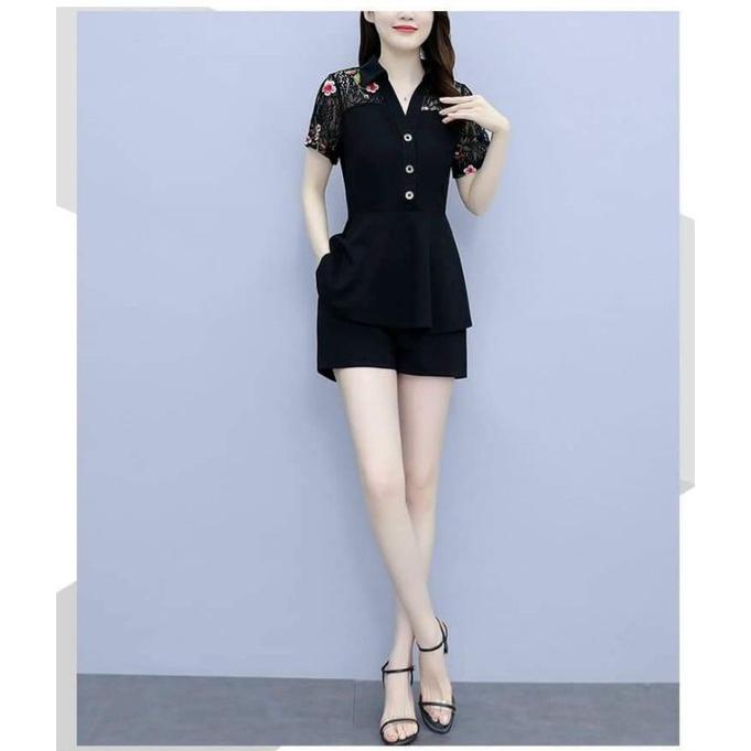 HÀNG NHẬP - SÉT BỘ SHORT THUN VAI REN LƯỚI HOA
