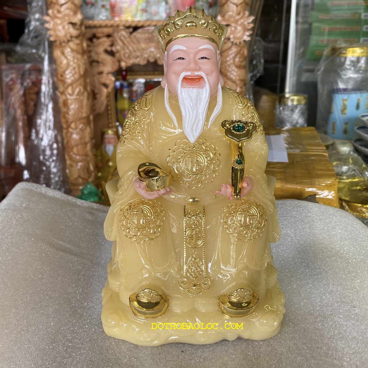 Tượng Thần tài Thổ Địa bằng đá nhập khẩu cao cấp cao 22cm – Màu vàng kim