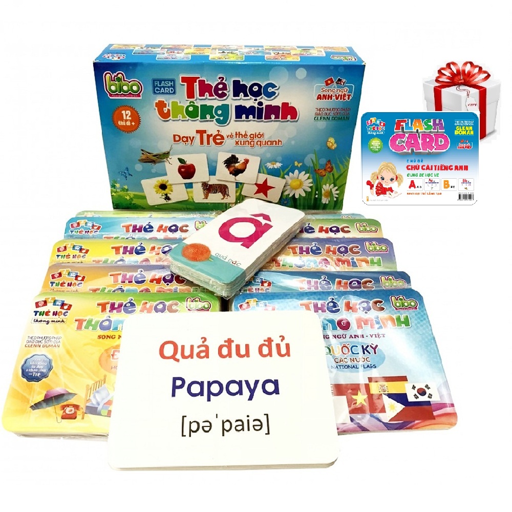 Hộp Combo Flash card – Thẻ học thông minh (song ngữ Anh Việt) 12 - 14 chủ đề 312 thẻ (Tặng kèm 1 Bộ thẻ chữ và số tiếng Việt + 1 Bộ Thẻ chữ cái tiếng Anh))