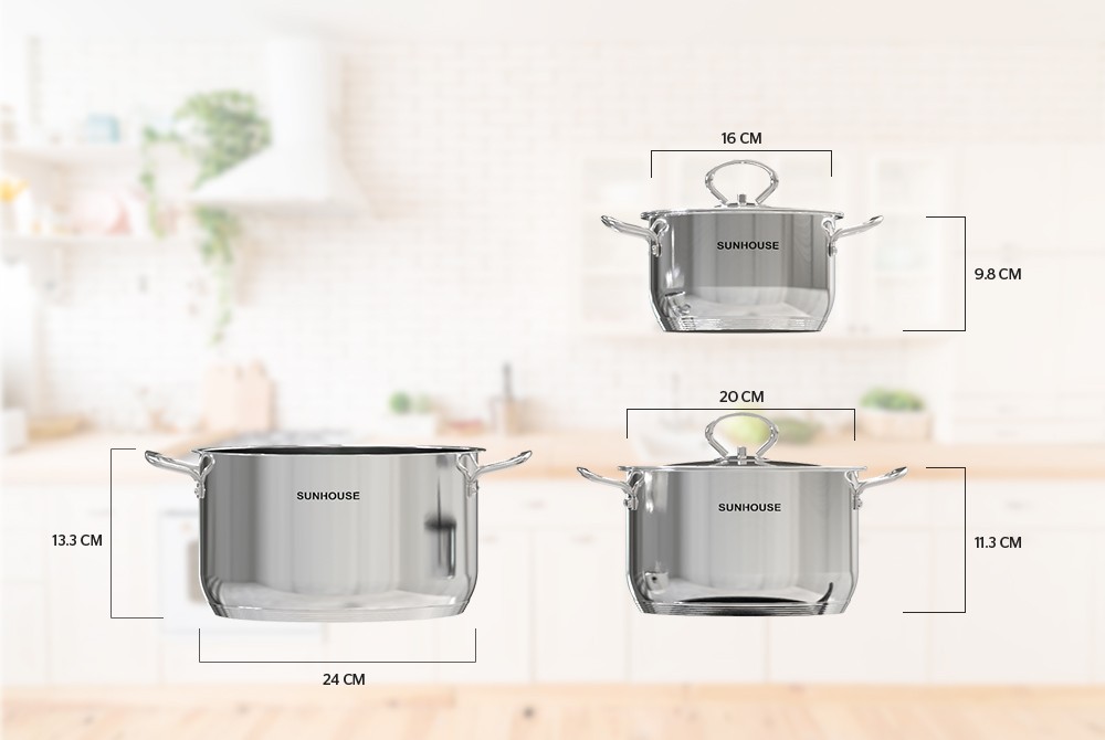 Bộ Nồi Inox 304 5 Đáy Sunhouse SHG503 - Hàng chính hãng