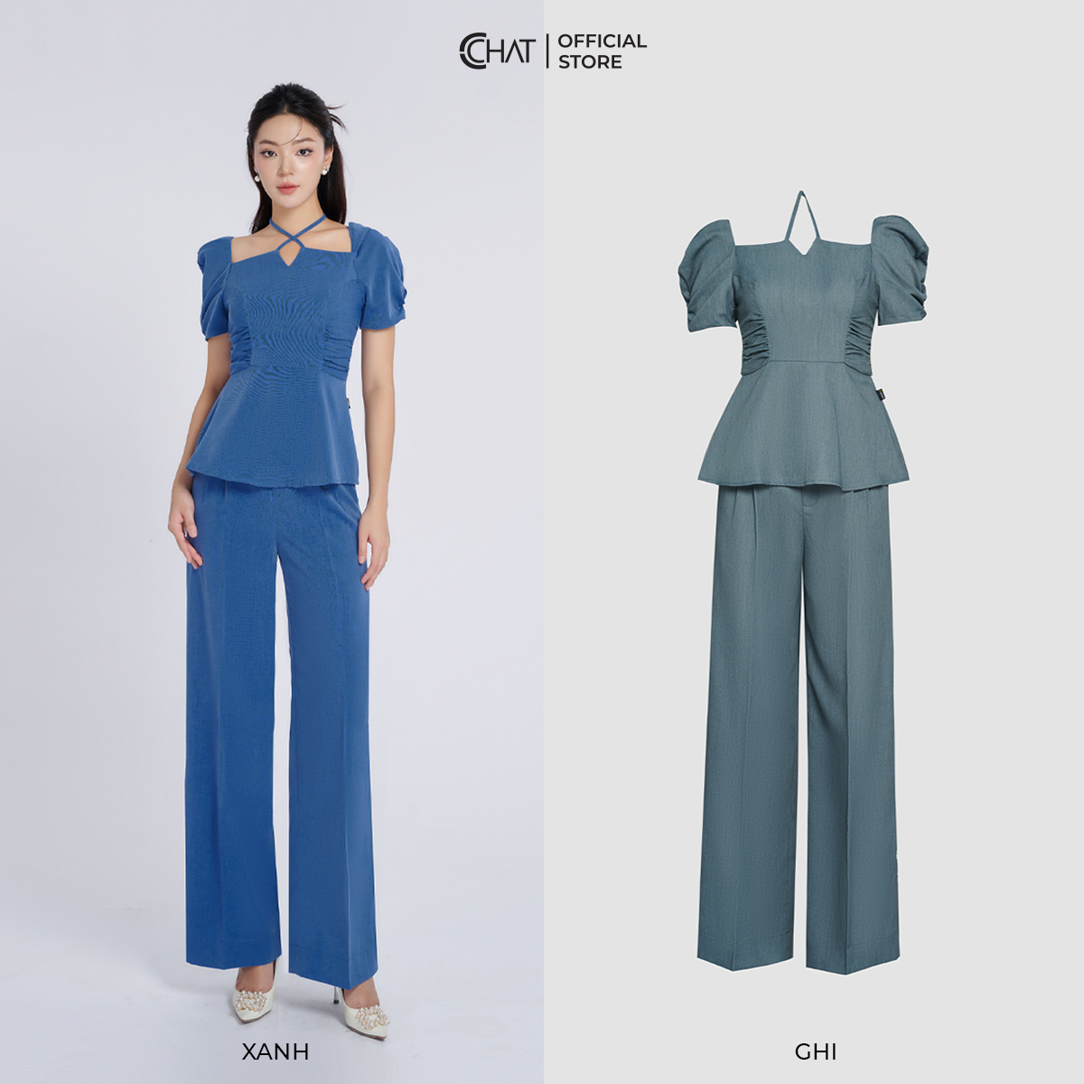 Set Đồ Nữ Bộ Quần Áo Cổ Vuông Dáng Suông Chất Thô Cao Cấp 53BNT2003ST