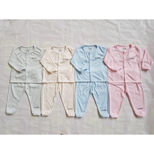 Bộ dài tay nỉ cotton thu đông Noubaby cho bé