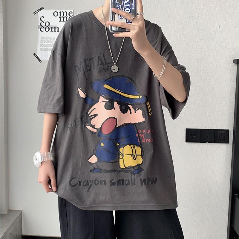 Áo phông nam nữ unisex basic tee form rộng thun cổ tròn cotton oversize trắng đen ulzzang giá rẻ in cool ngầu SHIN CẬU BÉ BÚT CHÌ