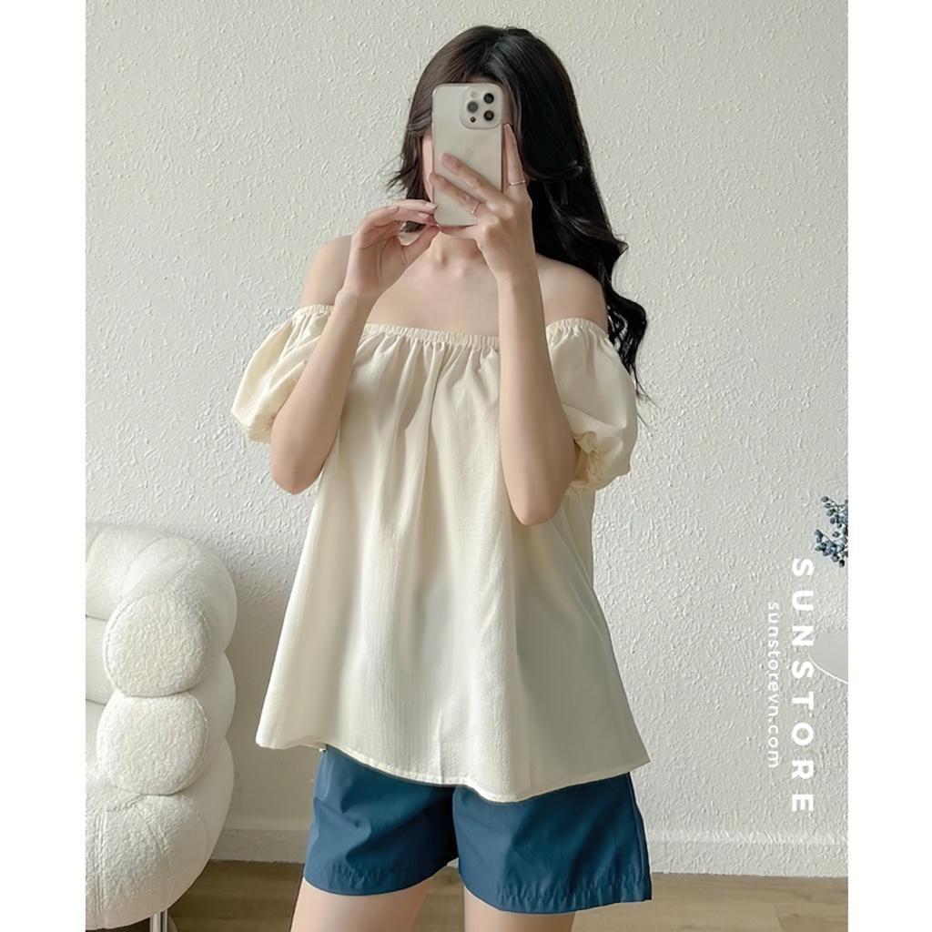 Set đồ nữ đi biển mùa hè áo trễ vai và quần short nữ lưng chun 2 màu