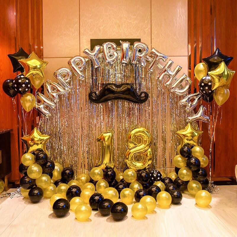 Combo 2 Rèm Kim Tuyến, Bóng Chữ Happy Birthday Và 50 Bóng Nhũ
