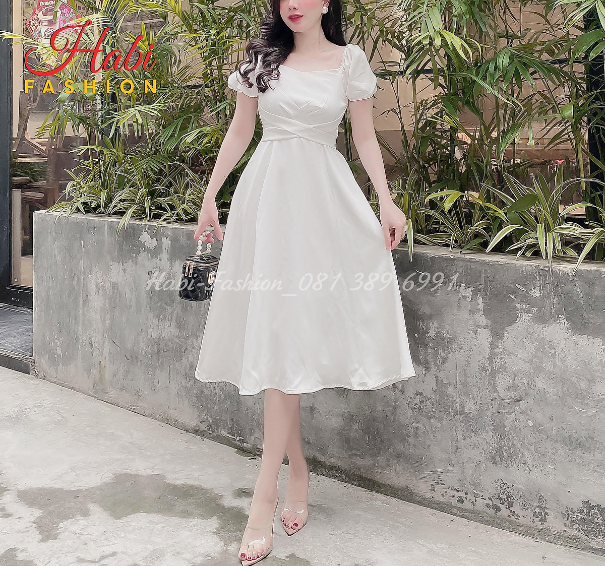 Đầm công chúa, Váy xòe thắt nơ eo cổ vuông tay xinh công chúa phong cách Hàn Quốc nhẹ nhàng ngọt ngào
