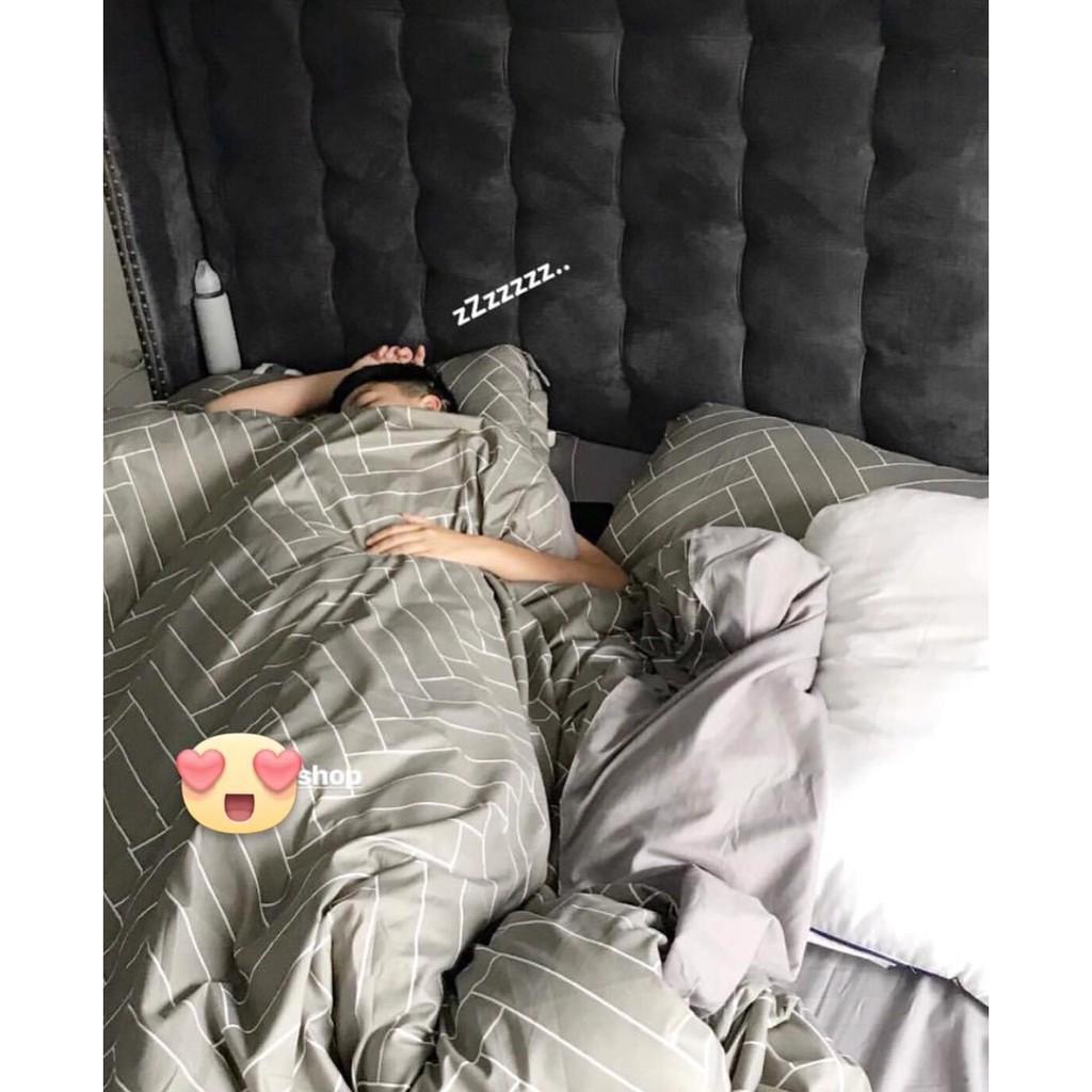 Bộ chăn ga Cotton Poly kẻ xương cá - mẫu mới phong cách Hàn Quốc