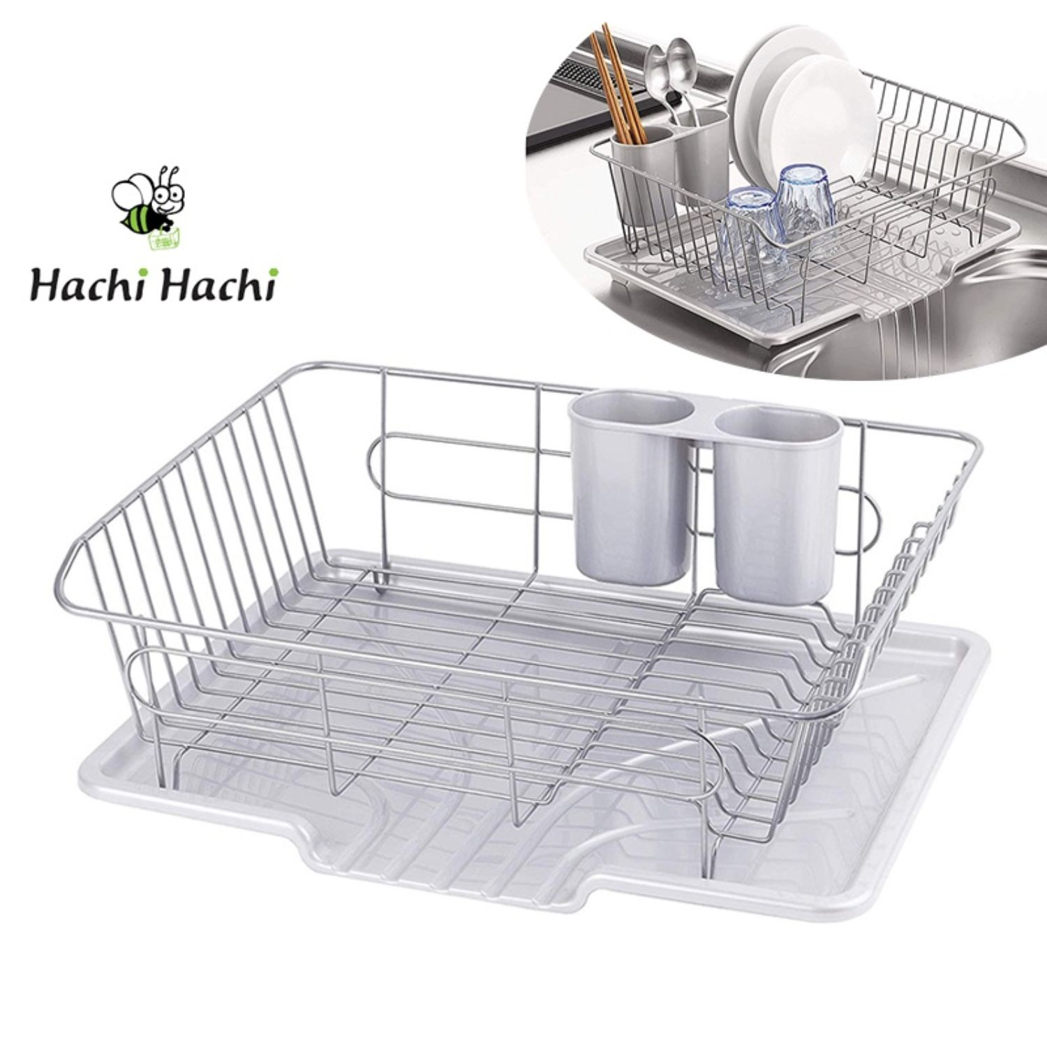 Bộ khay rổ úp chén bát có giá đựng đũa, muỗng