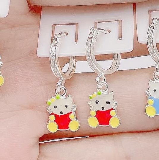 Bông tai trẻ em hình Kitty sơn các màu chất liệu bạc ta MS55s