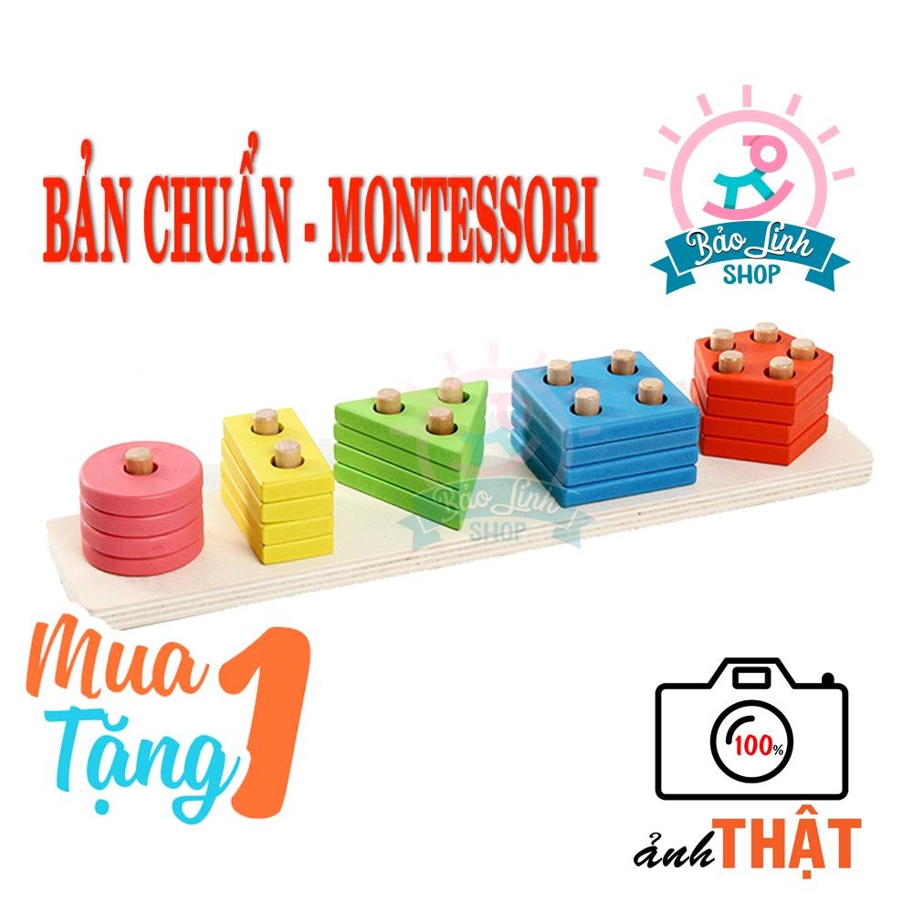 Giáo cụ Montessori 0-3 - Thả hình khối luồn cọc BẢN CHUẨN| Đồ chơi gỗ an toàn cho bé