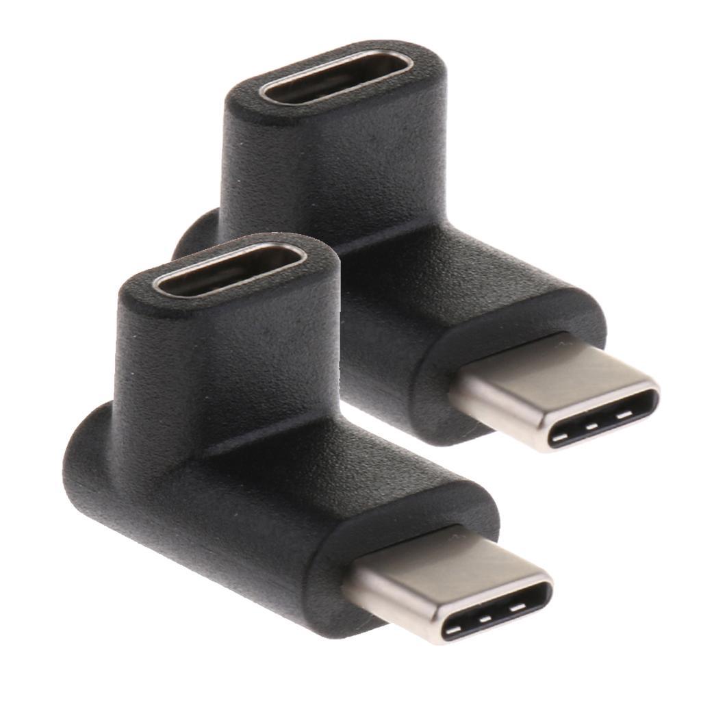 2Pcs USB 3.1 90Degree Type C Right Angle Adapter Male to Female Plug