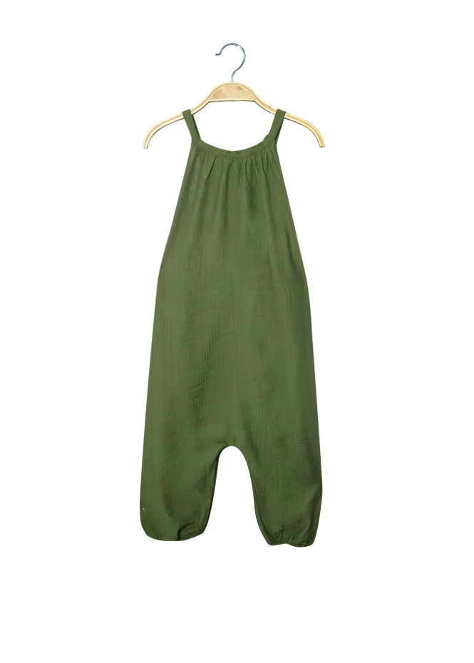 Jumpsuit trơn cổ yếm Lovekids- xanh rêu